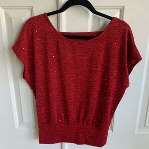 Cute deep red light sequin small top with V back